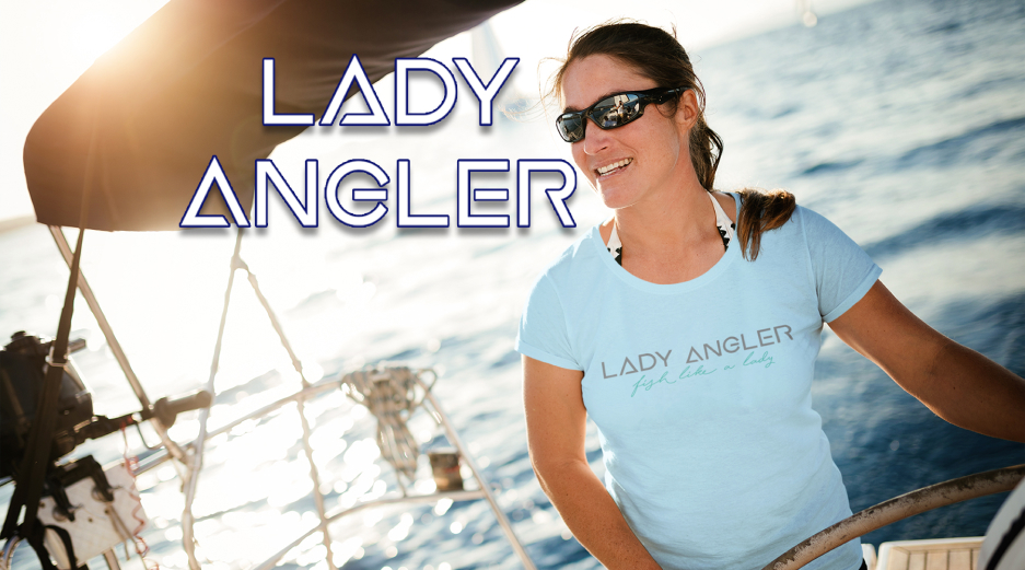alt="Lady Angler fishing lifestyle shirt for women by Black Cat MFG"